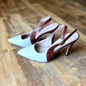 ✨ Brand New Cream Heels w/ Brown Leather Accents – Size 38 (US 7-7.5)